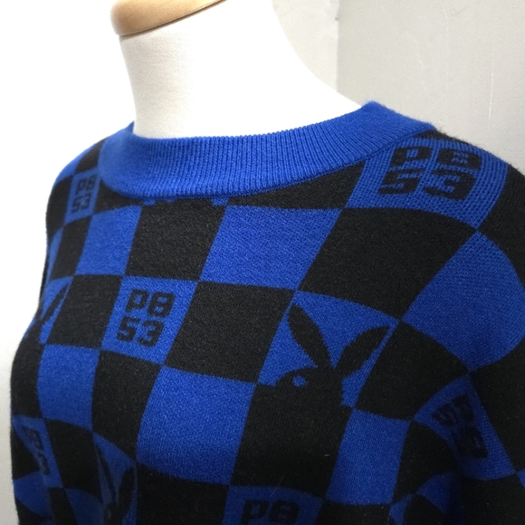 Playboy | Blue and Black Checkered Sweater - Picture 4 of 10
